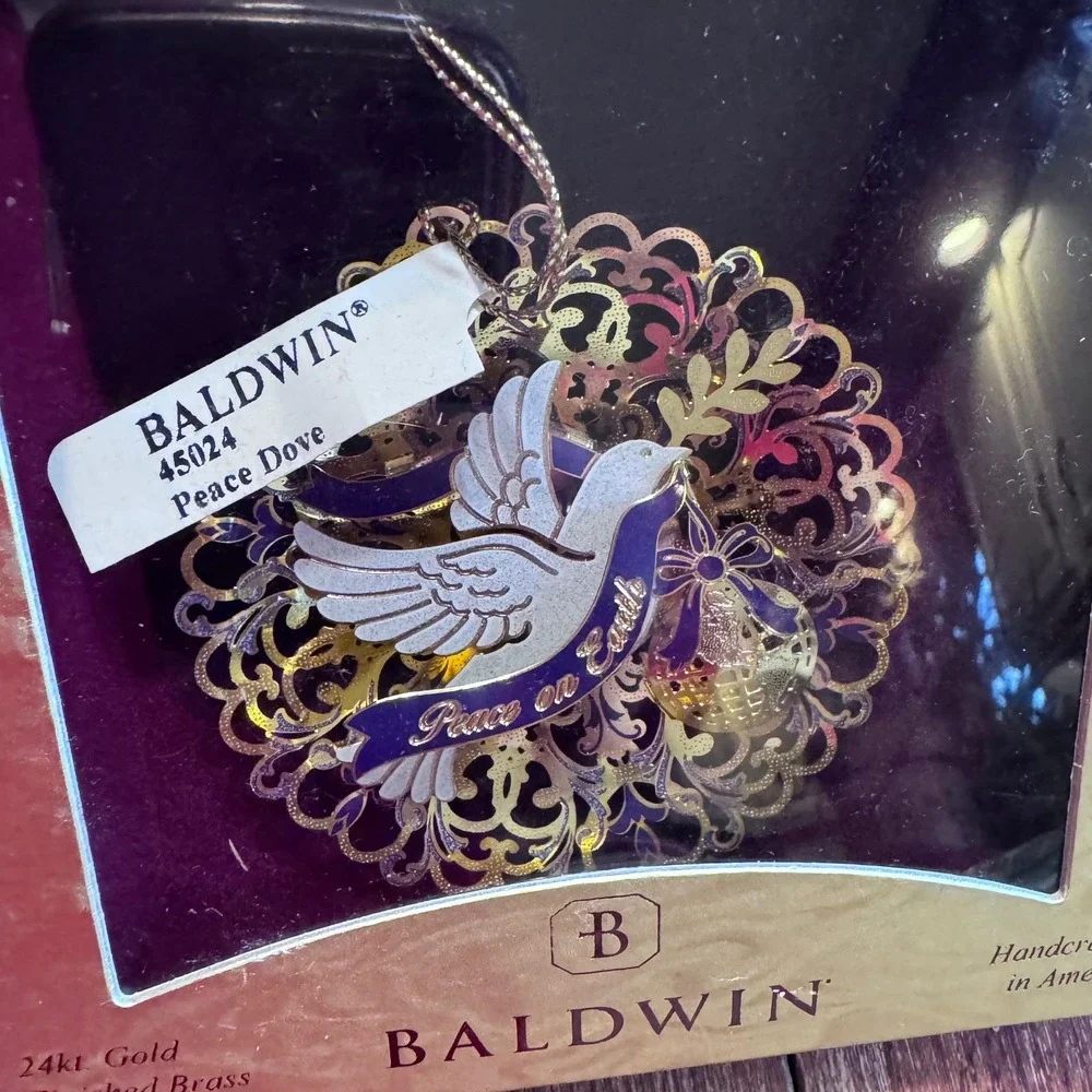 Baldwin 24kt Gold Finished Brass‎ Ornament Lot Peace Dove Bells Congratulations